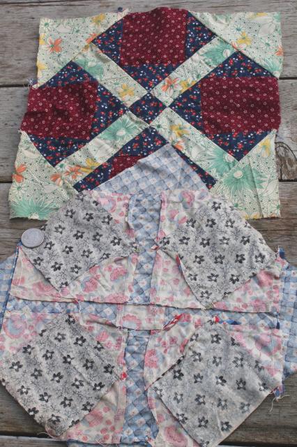 photo of antique patchwork quilt blocks lot, 1800s & 1900s vintage cotton print fabric #14