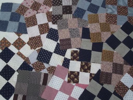 photo of antique patchwork quilt blocks lot, early old cotton print calico fabric #1