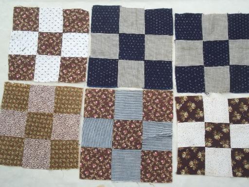 photo of antique patchwork quilt blocks lot, early old cotton print calico fabric #2