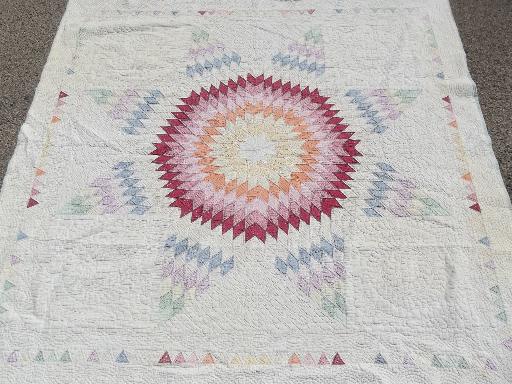 photo of antique patchwork quilt w/ center star, depression vintage radiant starburst quilt #1