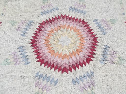 photo of antique patchwork quilt w/ center star, depression vintage radiant starburst quilt #2