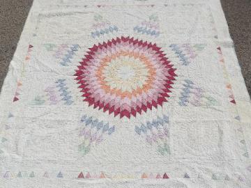 catalog photo of antique patchwork quilt w/ center star, depression vintage radiant starburst quilt