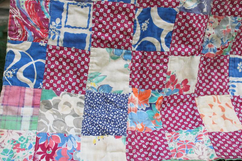 photo of antique patchwork quilt doll bed size blanket, early 1900s vintage cotton fabric #2