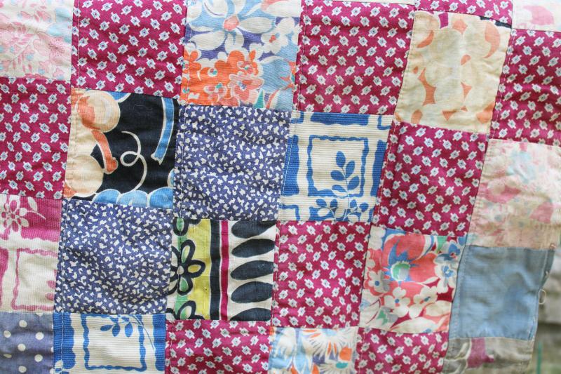 photo of antique patchwork quilt doll bed size blanket, early 1900s vintage cotton fabric #3