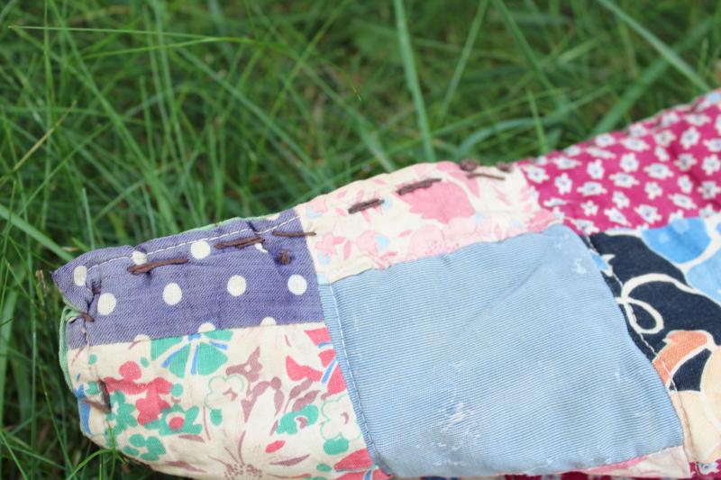 photo of antique patchwork quilt doll bed size blanket, early 1900s vintage cotton fabric #4