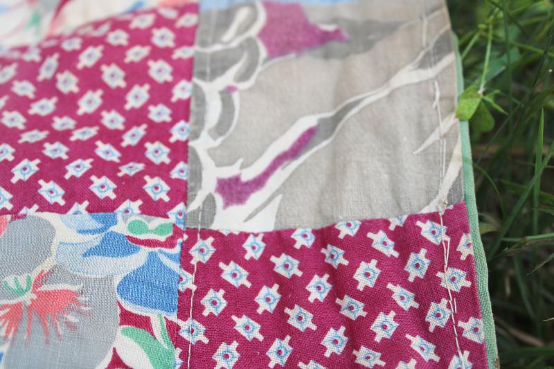 photo of antique patchwork quilt doll bed size blanket, early 1900s vintage cotton fabric #5