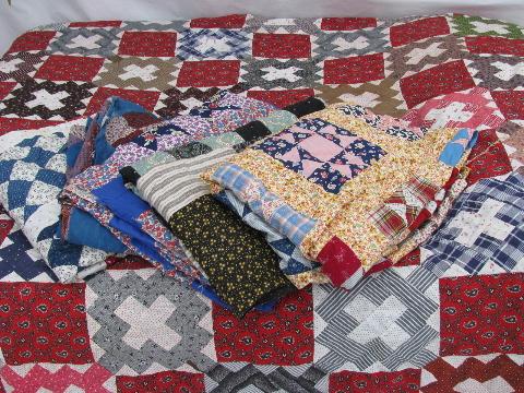 photo of antique patchwork quilt tops lot, cotton prints, vintage country farm primitive tablecloths #1