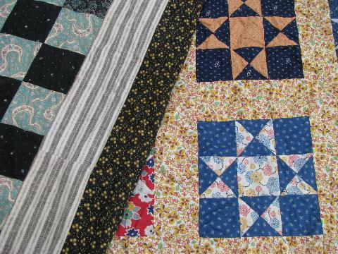 photo of antique patchwork quilt tops lot, cotton prints, vintage country farm primitive tablecloths #8