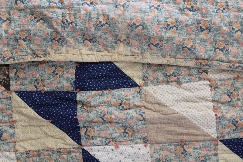 photo of antique patchwork tied quilt, early 1900s vintage cotton fabrics comforter bedspread #9