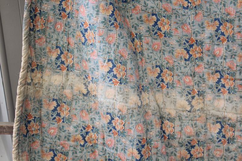 photo of antique patchwork tied quilt, early 1900s vintage cotton fabrics comforter bedspread #13