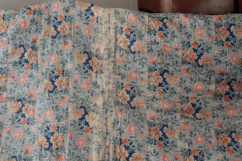 photo of antique patchwork tied quilt, early 1900s vintage cotton fabrics comforter bedspread #15