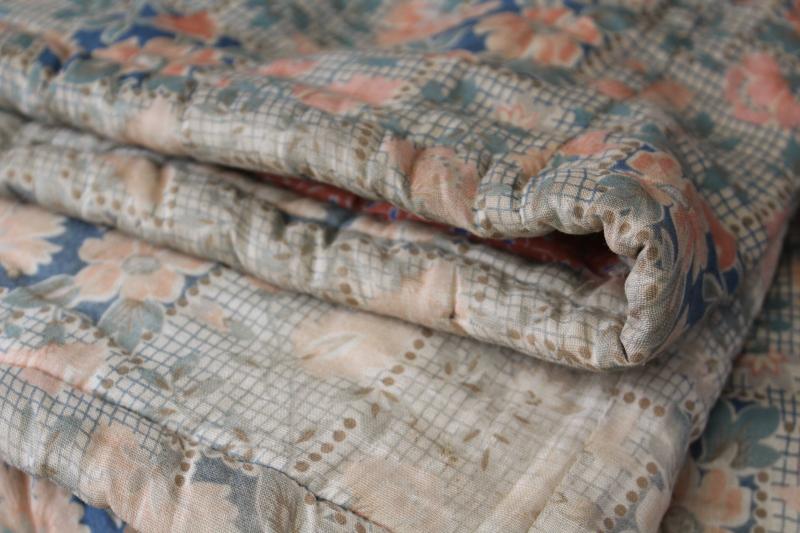 photo of antique patchwork tied quilt, early 1900s vintage cotton fabrics comforter bedspread #19