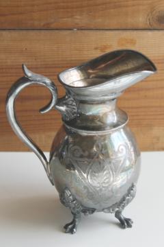 catalog photo of antique paw foot pitcher, Victorian aesthetic vintage silver plate Redfield Rice New York