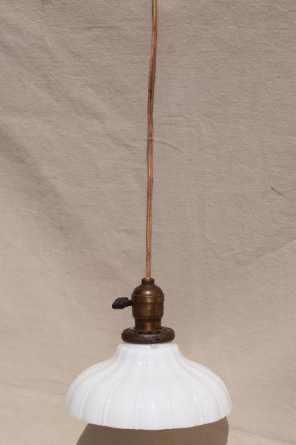 photo of antique pendant light fixture, industrial hanging bulb socket w/ vintage milk glass shade #4