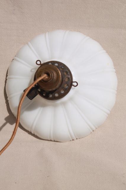 photo of antique pendant light fixture, industrial hanging bulb socket w/ vintage milk glass shade #7