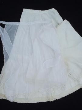 catalog photo of antique petticoat and drawers and whitework long apron, vintage whites