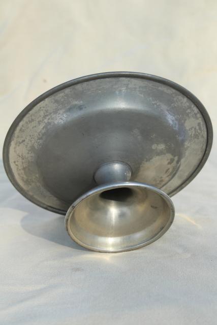 photo of antique pewter compote, pedestal stand fruit plate, vintage Ray Silver early 1900s #7