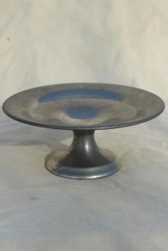 catalog photo of antique pewter compote, pedestal stand fruit plate, vintage Ray Silver early 1900s