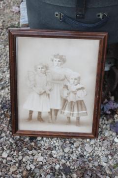 photo of antique photo Victorian era children, girls & baby boy sepia tone vintage framed print