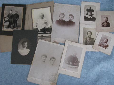 photo of antique photos lot, circa 1880s girls, lady in hat, cabinet portraits #1