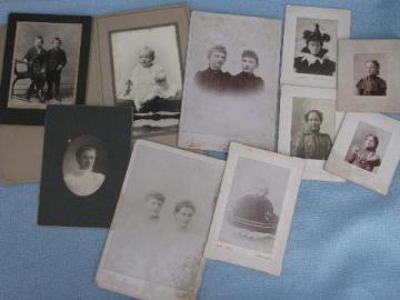 catalog photo of antique photos lot, circa 1880s girls, lady in hat, cabinet portraits