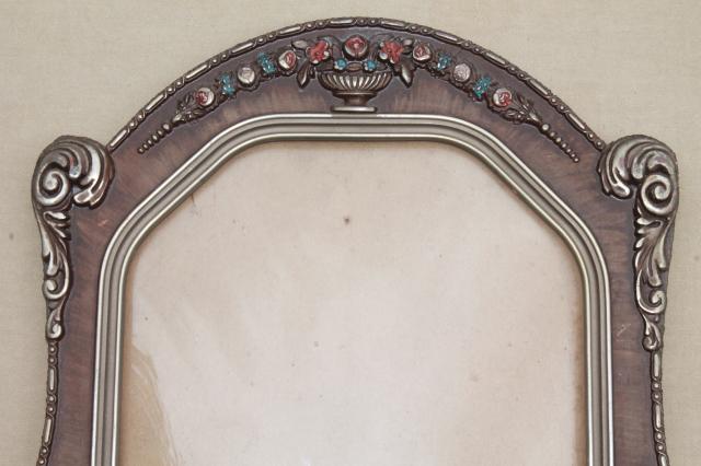 photo of antique picture frame w/ rectangular convex glass & beautiful original paint gesso #5