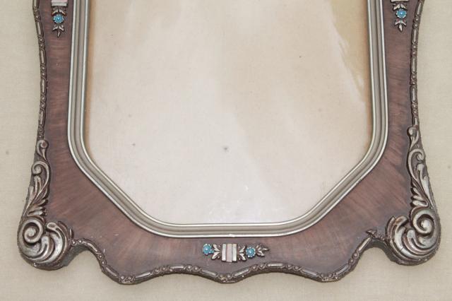 photo of antique picture frame w/ rectangular convex glass & beautiful original paint gesso #8