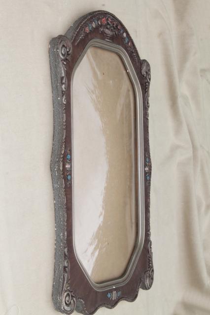 photo of antique picture frame w/ rectangular convex glass & beautiful original paint gesso #10