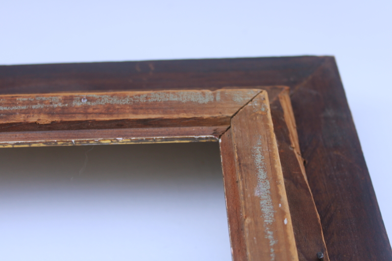 photo of antique picture frames, deep well wood frames w/ marbled grain, gold tortoise spotted painted finish  #3