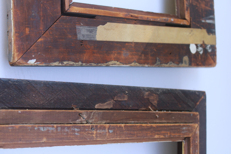 photo of antique picture frames, deep well wood frames w/ marbled grain, gold tortoise spotted painted finish  #4