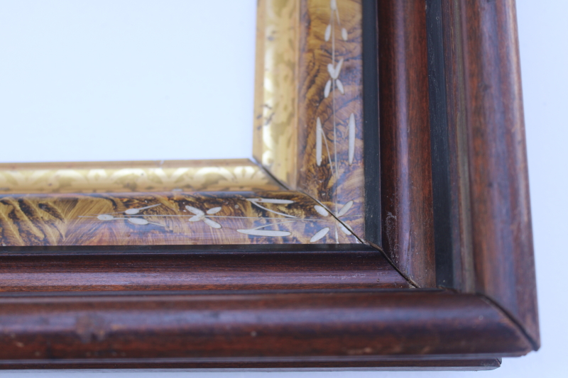 photo of antique picture frames, deep well wood frames w/ marbled grain, gold tortoise spotted painted finish  #5