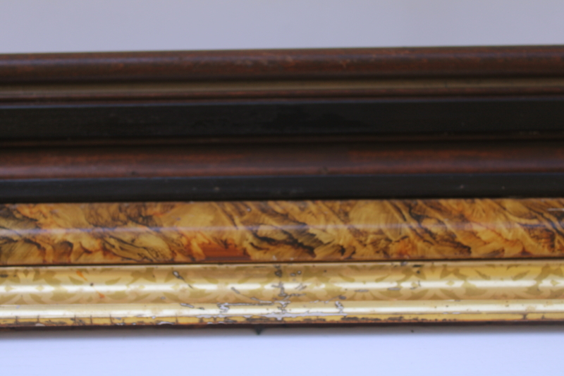 photo of antique picture frames, deep well wood frames w/ marbled grain, gold tortoise spotted painted finish  #6