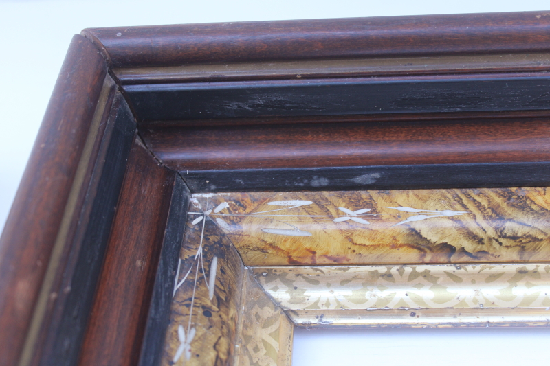 photo of antique picture frames, deep well wood frames w/ marbled grain, gold tortoise spotted painted finish  #7