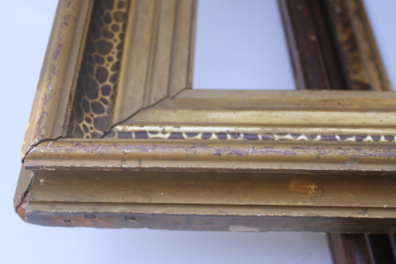 photo of antique picture frames, deep well wood frames w/ marbled grain, gold tortoise spotted painted finish  #10