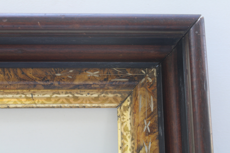 photo of antique picture frames, deep well wood frames w/ marbled grain, gold tortoise spotted painted finish  #12