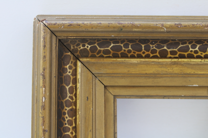 photo of antique picture frames, deep well wood frames w/ marbled grain, gold tortoise spotted painted finish  #14