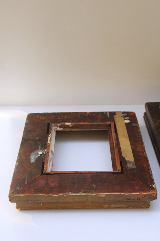 photo of antique picture frames, deep well wood frames w/ marbled grain, gold tortoise spotted painted finish  #17