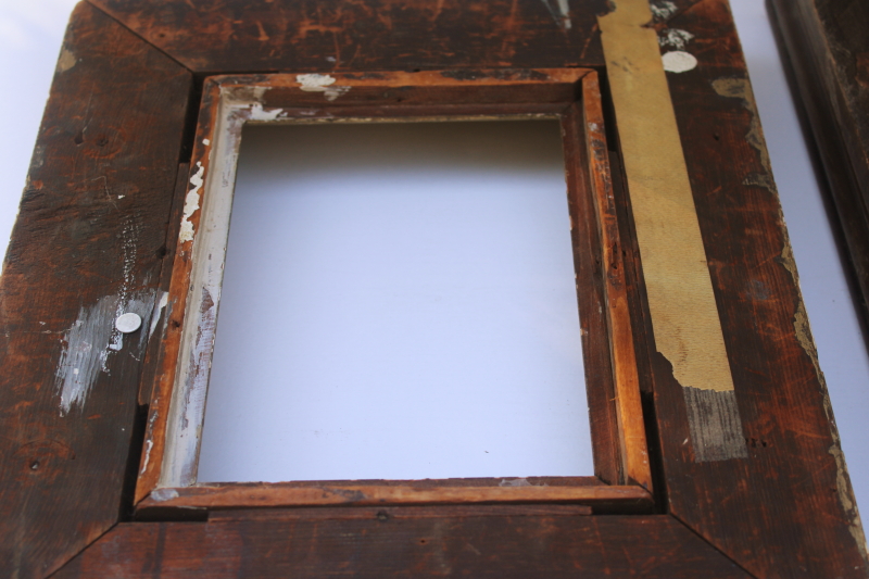 photo of antique picture frames, deep well wood frames w/ marbled grain, gold tortoise spotted painted finish  #19