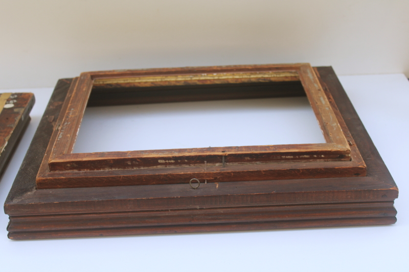 photo of antique picture frames, deep well wood frames w/ marbled grain, gold tortoise spotted painted finish  #20