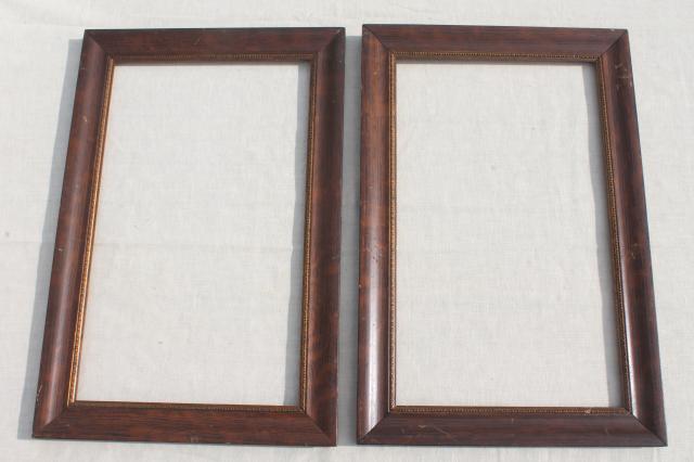 photo of antique picture frames, grained wood frame pair, early 1900s vintage #1