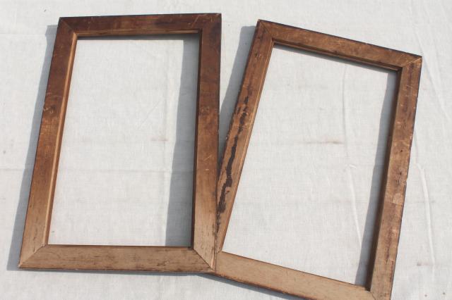 photo of antique picture frames, grained wood frame pair, early 1900s vintage #2