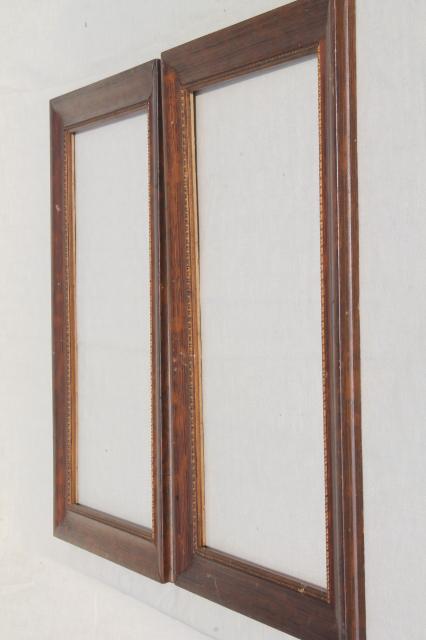 photo of antique picture frames, grained wood frame pair, early 1900s vintage #5