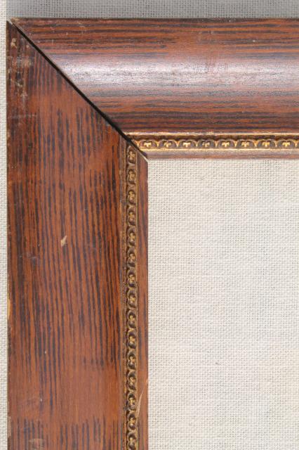 photo of antique picture frames, grained wood frame pair, early 1900s vintage #7