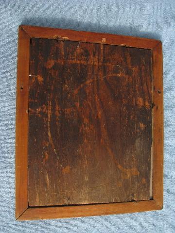 photo of antique pine frame shaving mirror, plank back, vintage shellac varnish finish #3