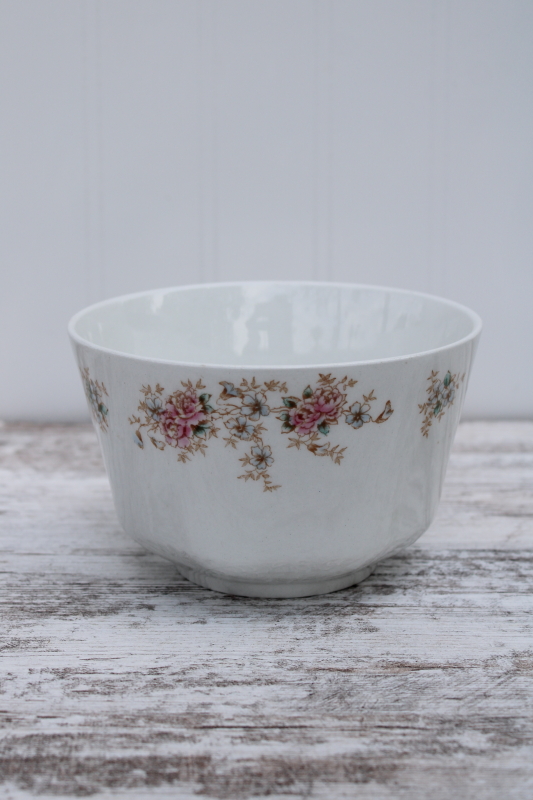 photo of antique pink blue teal brown floral Warwick china cranberry bowl, early 1900s vintage #1