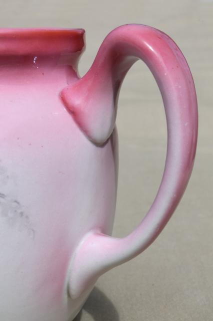 photo of antique pink floral china milk pitcher w/ early vintage TST pottery mark #2