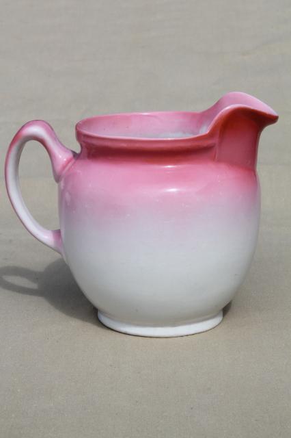 photo of antique pink floral china milk pitcher w/ early vintage TST pottery mark #4