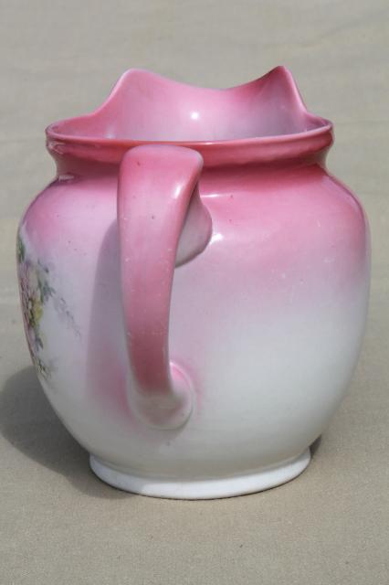 photo of antique pink floral china milk pitcher w/ early vintage TST pottery mark #5