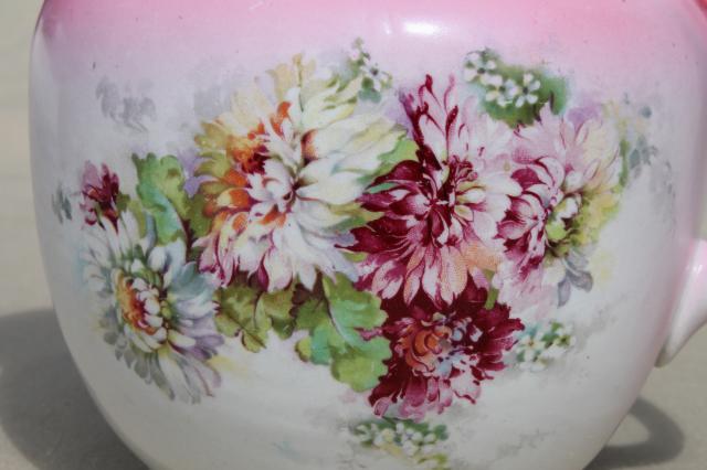 photo of antique pink floral china milk pitcher w/ early vintage TST pottery mark #9