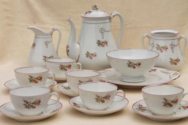 photo of antique pink moss rose Haviland china, anchor rope coffee pot w/ dessert or tea set #10